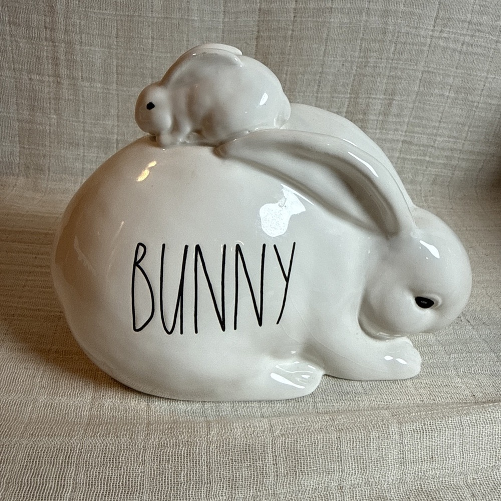 New Rae Dunn Ceramic BUNNY Rabbit Mama and Baby 7.5 inch
